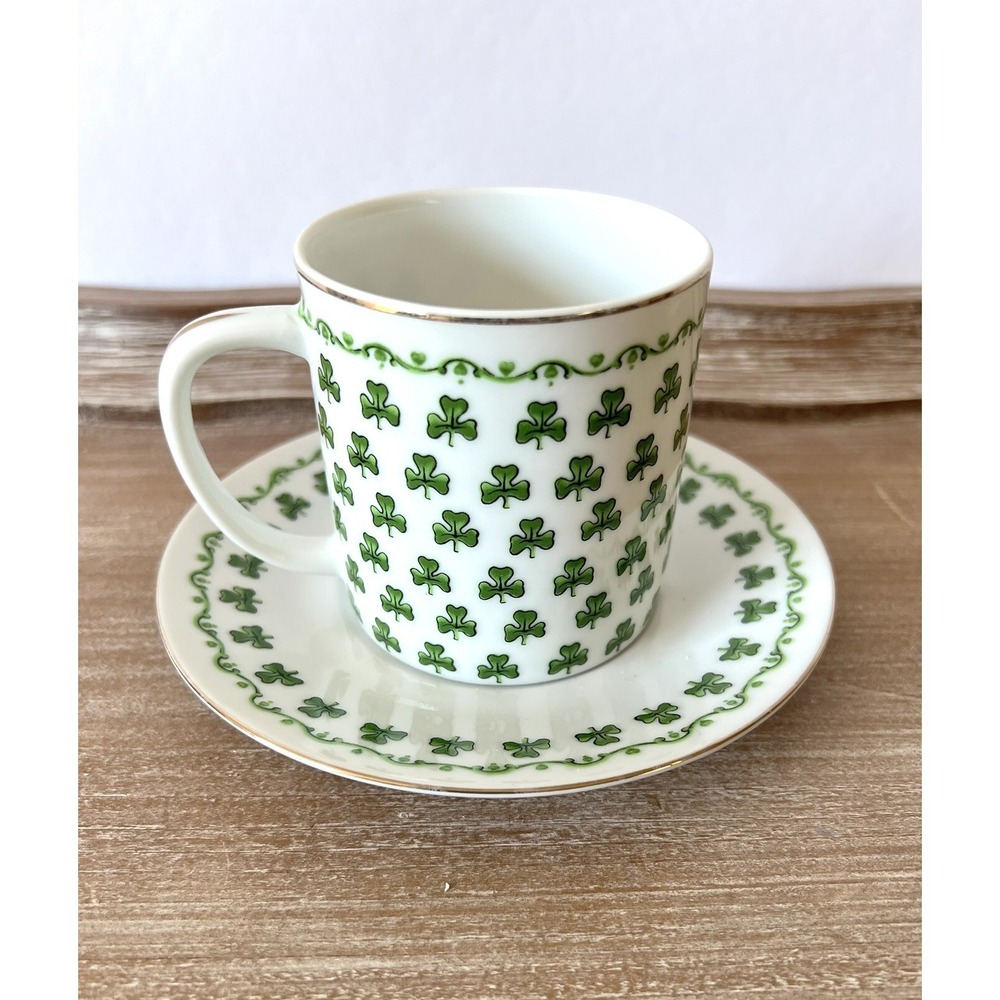 Parma AAI Irish Shamrocks Clovers Cup/Saucer Set‎ With Gold Trim Japan A-1163